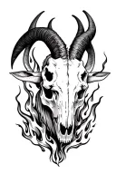 goat skull surrounded fire flames tattoo design idea