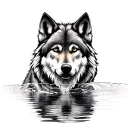wolf with mirrored reflection in water  tattoo design idea
