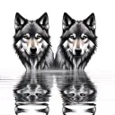 wolf with mirrored reflection in water  tattoo design idea