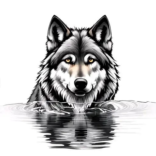 wolf with mirrored reflection in water  tattoo design idea