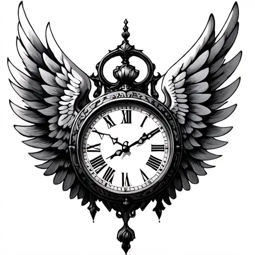 clock cross wings tattoo design idea