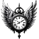 clock cross wings tattoo design idea