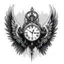 clock cross wings tattoo design idea