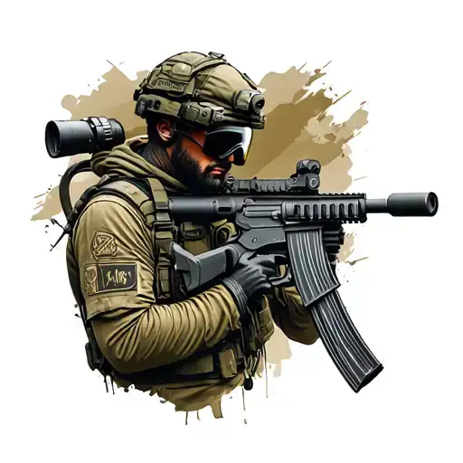 an assault man with M16 rifle and NVG and the whole equipment  tattoo design idea