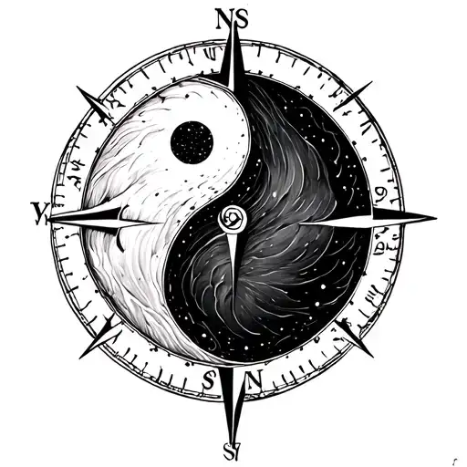 Compass Yin Yang tattoo design idea