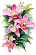 orchids and lilies intertwined tattoo design idea