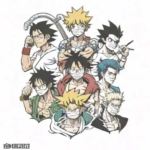 luffy, lemillion, whitebeard, rock lee, inosuke, hisoka, zorro  tattoo design idea