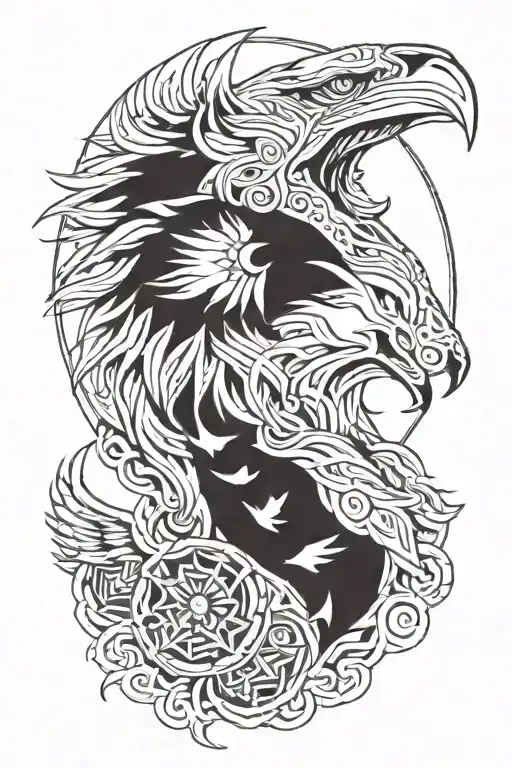 wolf, eagle, cool, shamanism, aggressive tattoo design idea