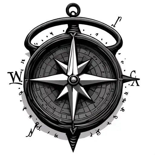 compass with a clock face and the hour hand on north and minute hand on west tattoo design idea
