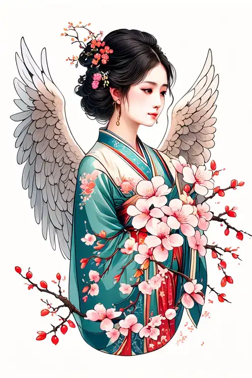 cherry blossom, angel wings  tattoo design idea