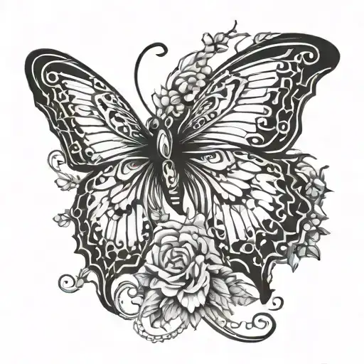 half medusa half butterfly wings tattoo design idea