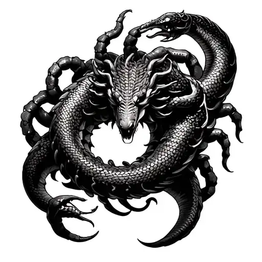 fullback scorpio zodiac sign surrounded with medusa snake intertwined japanese theme tattoo design idea