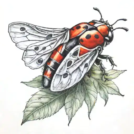 lady bug one wing attached tattoo design idea