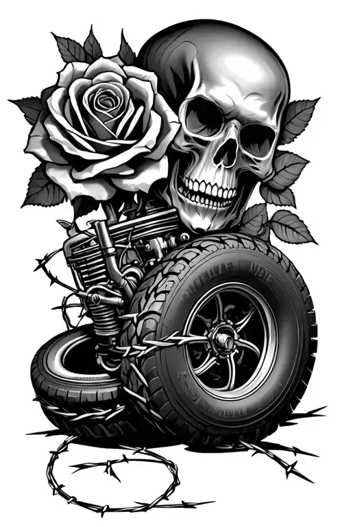 "Riley Nicolas" barbedwire, evil, scary, roses, gamble, skull, engine, tires tattoo design idea