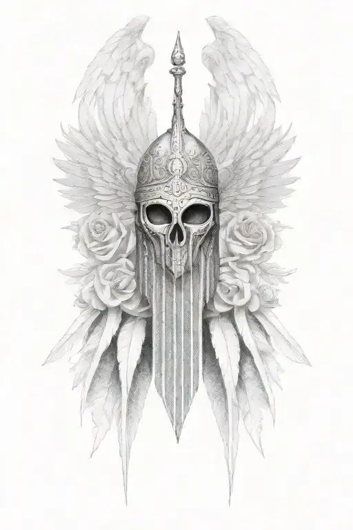 winged hussar helmet adorned with roses tattoo design idea