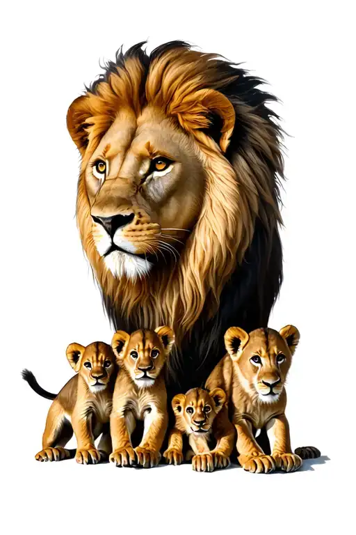 male lion and 4 cubs tattoo design idea