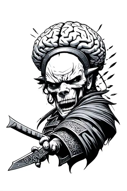 brain fighting internal battles-- suicidal battles and winning like a warrior. like a samurai tattoo design idea
