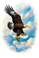 flying eagle in the sky, backgound is feather tattoo design idea