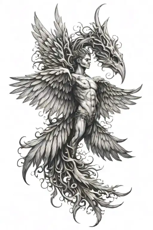 half angel half demon wings spread tattoo design idea