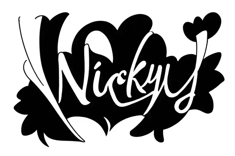 "Nicky" the text as defined with a heart beneath it in the centre in a simple style that would be easy to coverup if needed  tattoo design idea