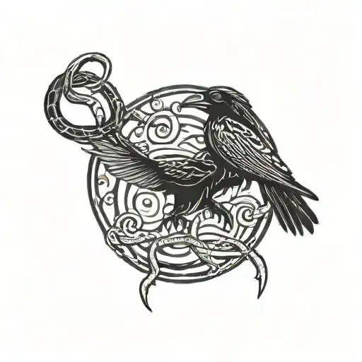 raven and snake fight tattoo design idea