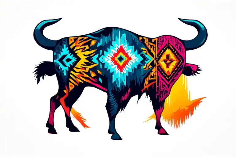 Buffalo fade to navajo pattern tattoo design idea