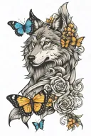 wolf and butterfly   tattoo design idea