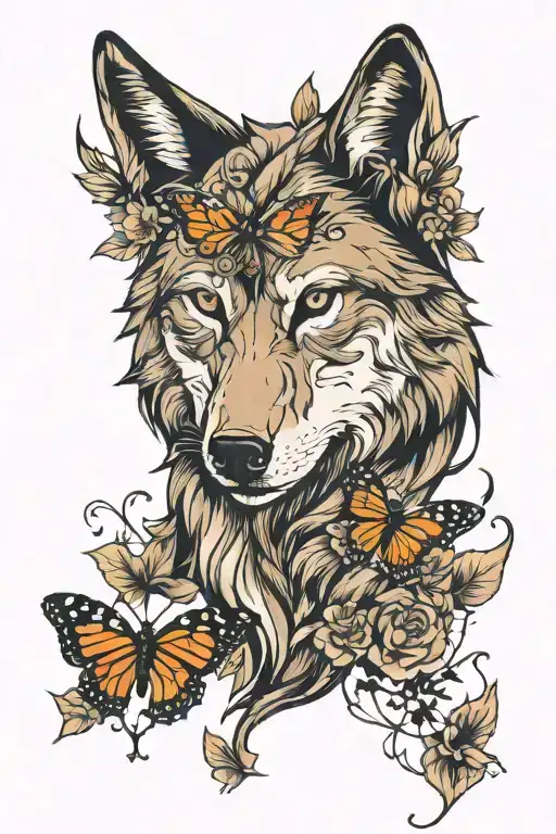 wolf and butterfly   tattoo design idea