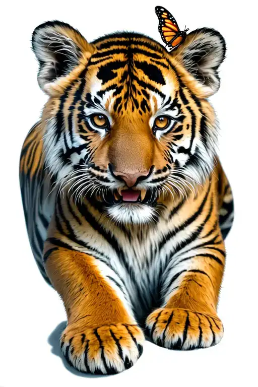 playful tiger cub w butterfly tattoo tattoo design idea