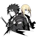  Edward and Alphonse Elric, plus small symbols from Naruto, Boku no Hero, and Bleach. Bold lines, soft shading tattoo design idea