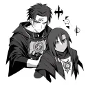  Edward and Alphonse Elric, plus small symbols from Naruto, Boku no Hero, and Bleach. Bold lines, soft shading tattoo design idea