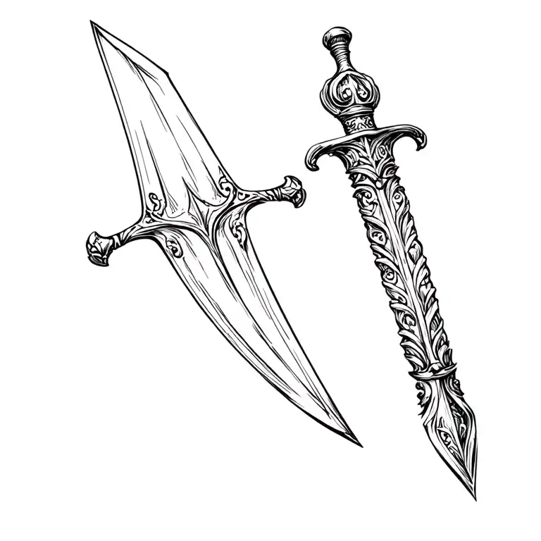 Roman dagger piercing tattoo design idea
