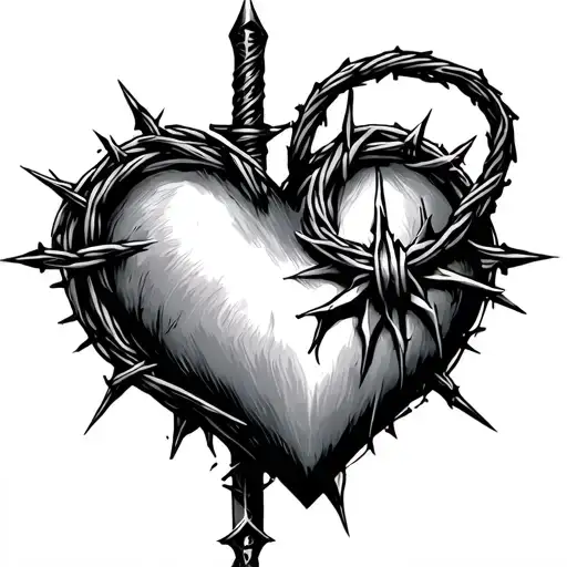 heart dagger barbed wire tattoo design idea