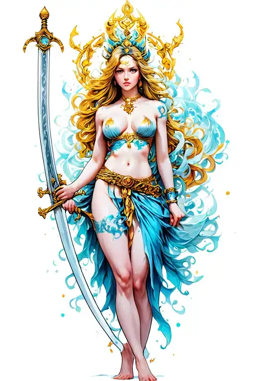 goddess Nike sexy anime holding sword tattoo design idea