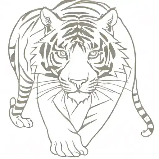 full-length sketch of a tiger drawn in separate lines tattoo design idea