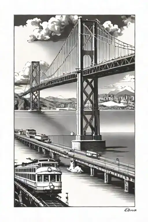 Golden Gate bridge and BART train tattoo design idea
