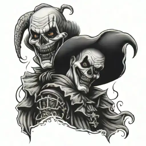 sinister clown and reaper tattoo design idea