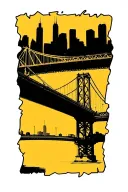 yellow Clemente bridge black Pittsburgh skyline tattoo design idea