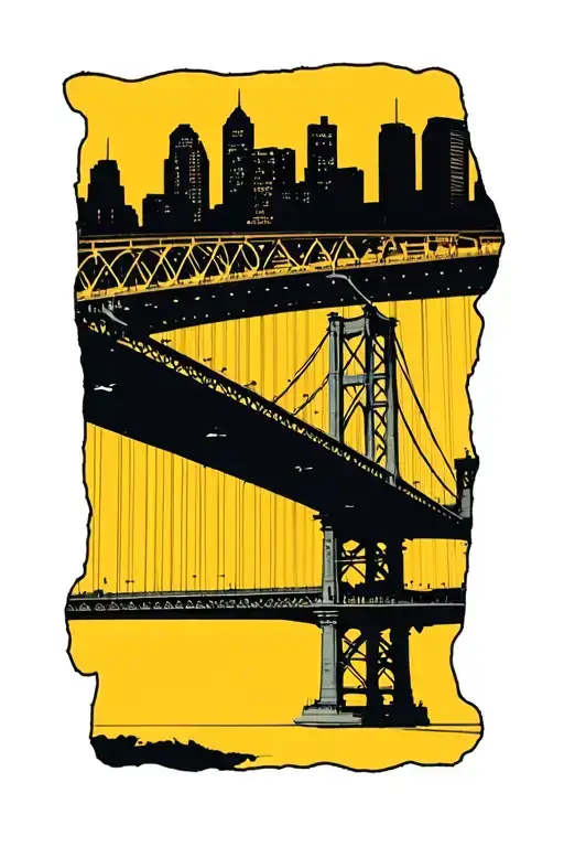 yellow Clemente bridge black Pittsburgh skyline tattoo design idea