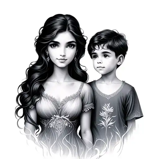 twin flame, mom and son  tattoo design idea