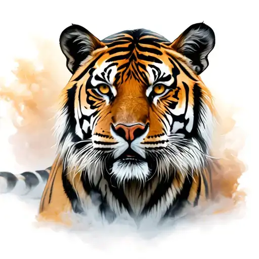 tiger laying with mist around it the judgement tattoo design idea