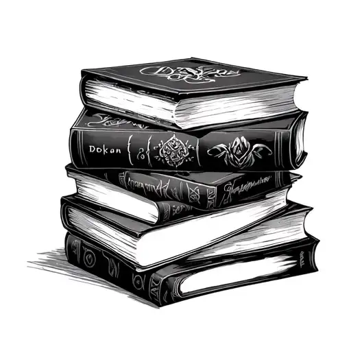 A stack of favorite books with a dark and sensual twist, incorporating BDSM motifs tattoo design idea