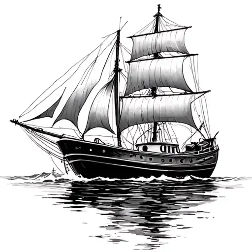 posiden water boat sailing tattoo design idea
