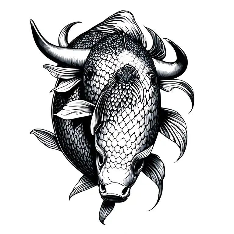 koi fish with bull head tattoo design idea