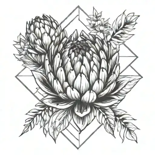 Protea flower and construction themed tattoo tattoo design idea