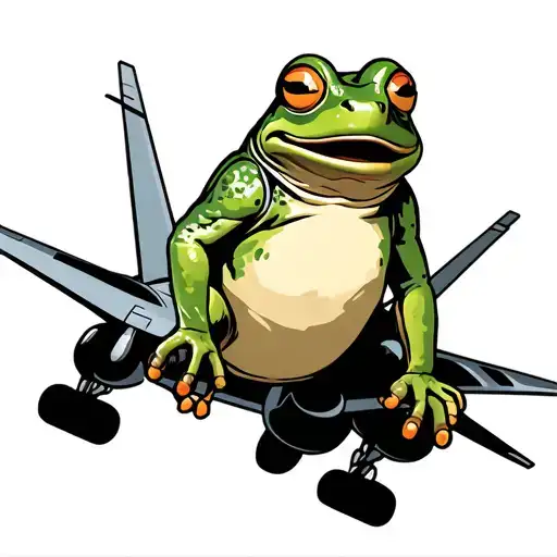 cartoon frog in a fighter jet flying with the title kenny froggins tattoo design idea