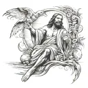 a leg sleeve idea. with Jesus. the beach. and the area code 574. all in seperate parts.  tattoo design idea