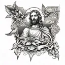 a leg sleeve idea. with Jesus. the beach. and the area code 574. all in seperate parts.  tattoo design idea