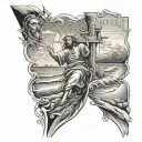 a leg sleeve idea. with Jesus. the beach. and the area code 574. all in seperate parts.  tattoo design idea