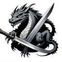 black and gray four legged dragon wrapped around a dagger  tattoo design idea